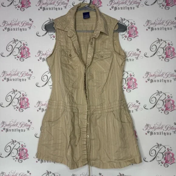 Bum equipment dress cargo beige tan button up waist tie cinch y2k retro - Picture 2 of 6